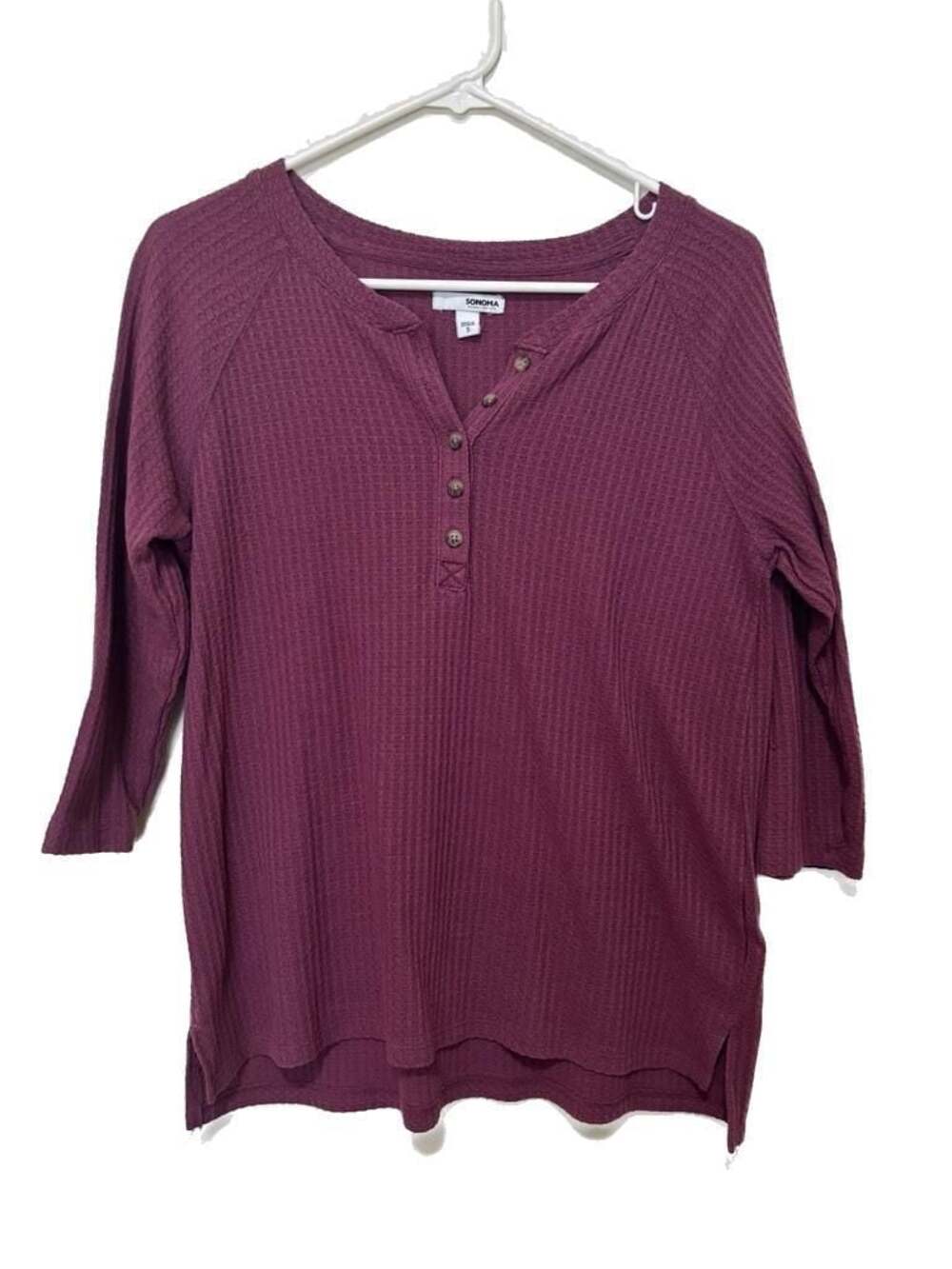 Sonoma Goods for Life Women's Waffle Knit Henley Top Plum Burgundy